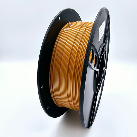 A roll of gold petg filament is displayed
