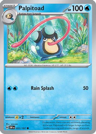 Palpitoad 051/197  - Reverse Holofoil SV03 Obsidian Flames - Common