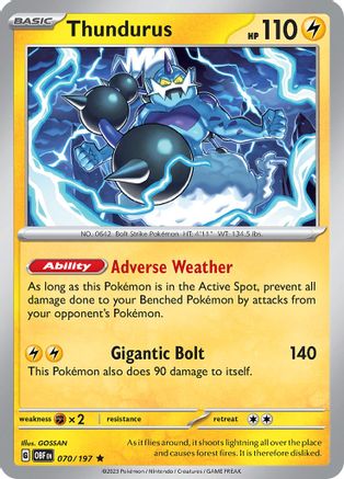 Thundurus 070/197  - Reverse Holofoil SV03 Obsidian Flames - Rare