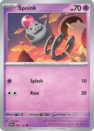 Spoink 090/197  - Reverse Holofoil SV03 Obsidian Flames - Common
