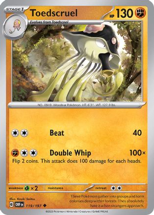 Toedscruel 119/197  - Reverse Holofoil SV03 Obsidian Flames - Uncommon