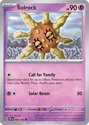 Solrock 093/197  - Reverse Holofoil SV03 Obsidian Flames - Uncommon