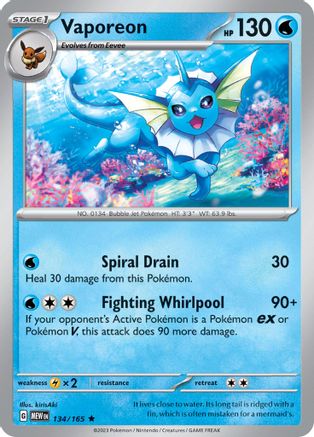 Vaporeon 134/165  - Holofoil SV Scarlet & Violet 151 - Rare