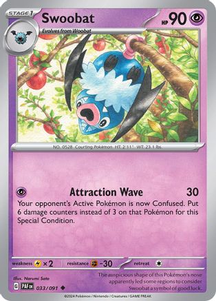 Swoobat 033/091  - Reverse Holofoil SV Paldean Fates - Uncommon
