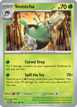 Sinistcha 022/167  - Reverse Holofoil SV06 Twilight Masquerade - Rare