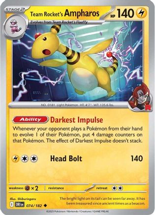 Team Rocket's Ampharos 074  - Reverse Holofoil SV10 Destined Rivals - Uncommon