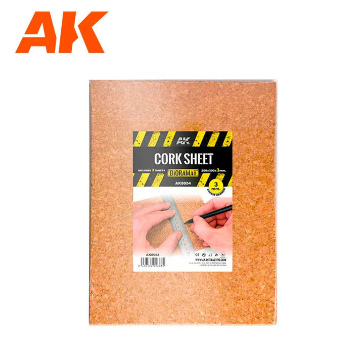 AK Interactive | Cork Sheet - Coarse Grained - 200 X 300 X 3mm (2 Sheets)