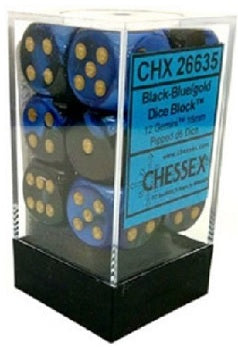 Chessex Gemini Black-Blue/Gold 16mm D6 (12 Dice)