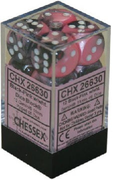 Chessex Gemini Black-Pink/White 16mm D6 (12 Dice)