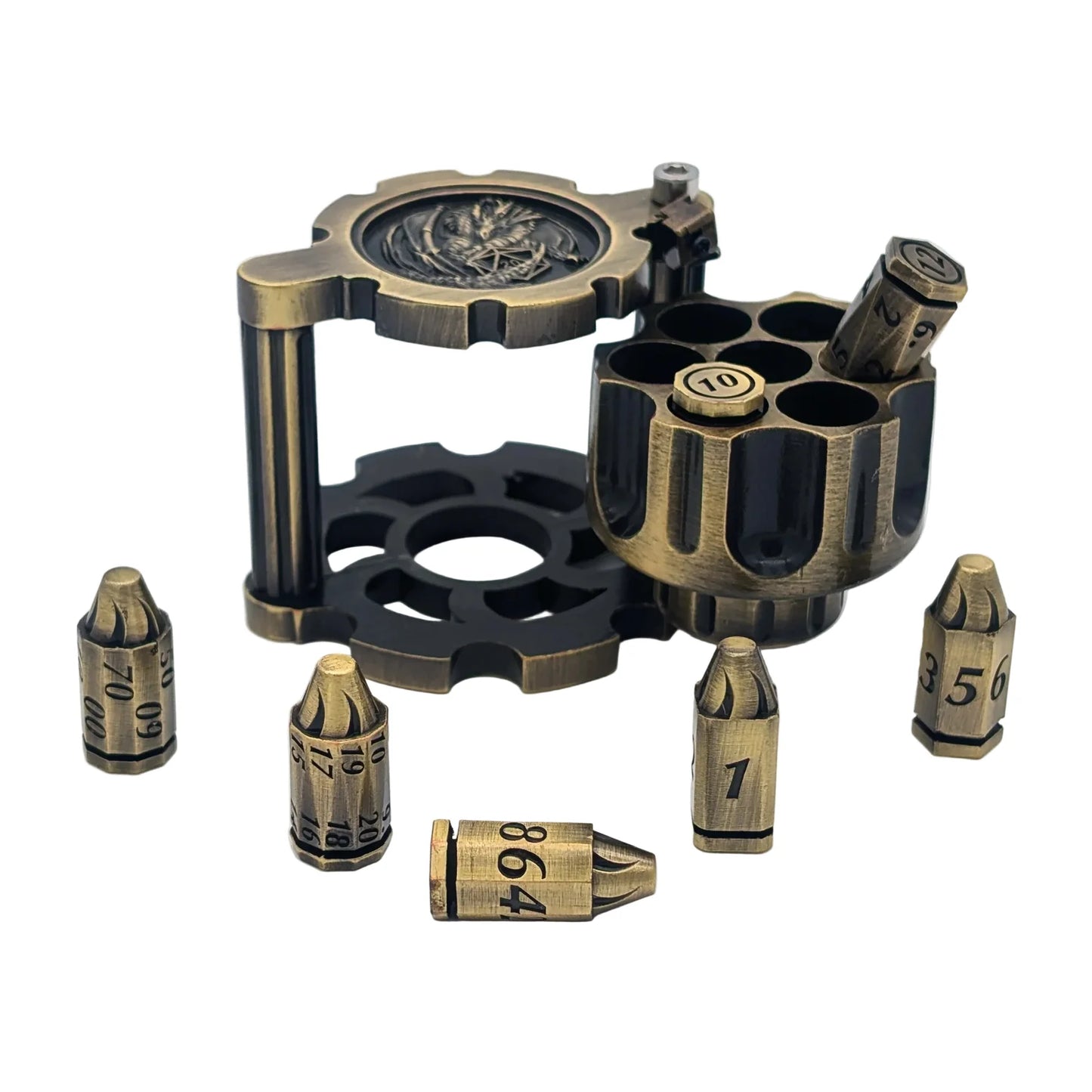 Mystery Dice Goblin Fidget Metal Revolver With Bullet Dice! {Brass}