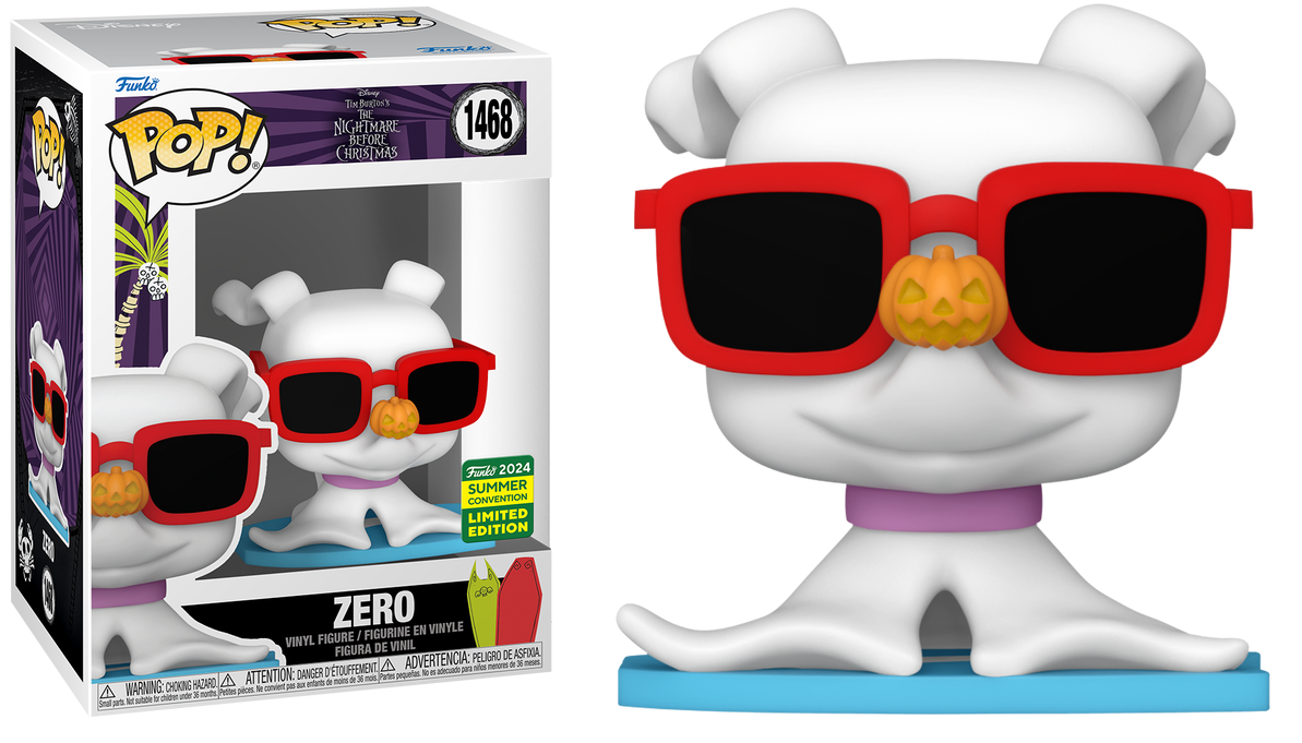 Funko 1468 is Zero from The Nightmare Before Christmas. This is a white figure wearing red glasses with a pumpkin on the nose.