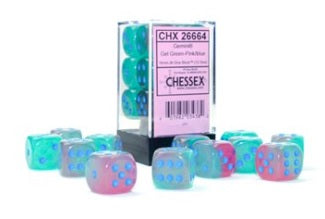 Chessex Gemini Gel Green-Pink/Blue 16mm D6 (12 Dice)
