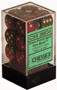 Chessex Gemini Green-Purple/Gold 16mm D6 (12 Dice)