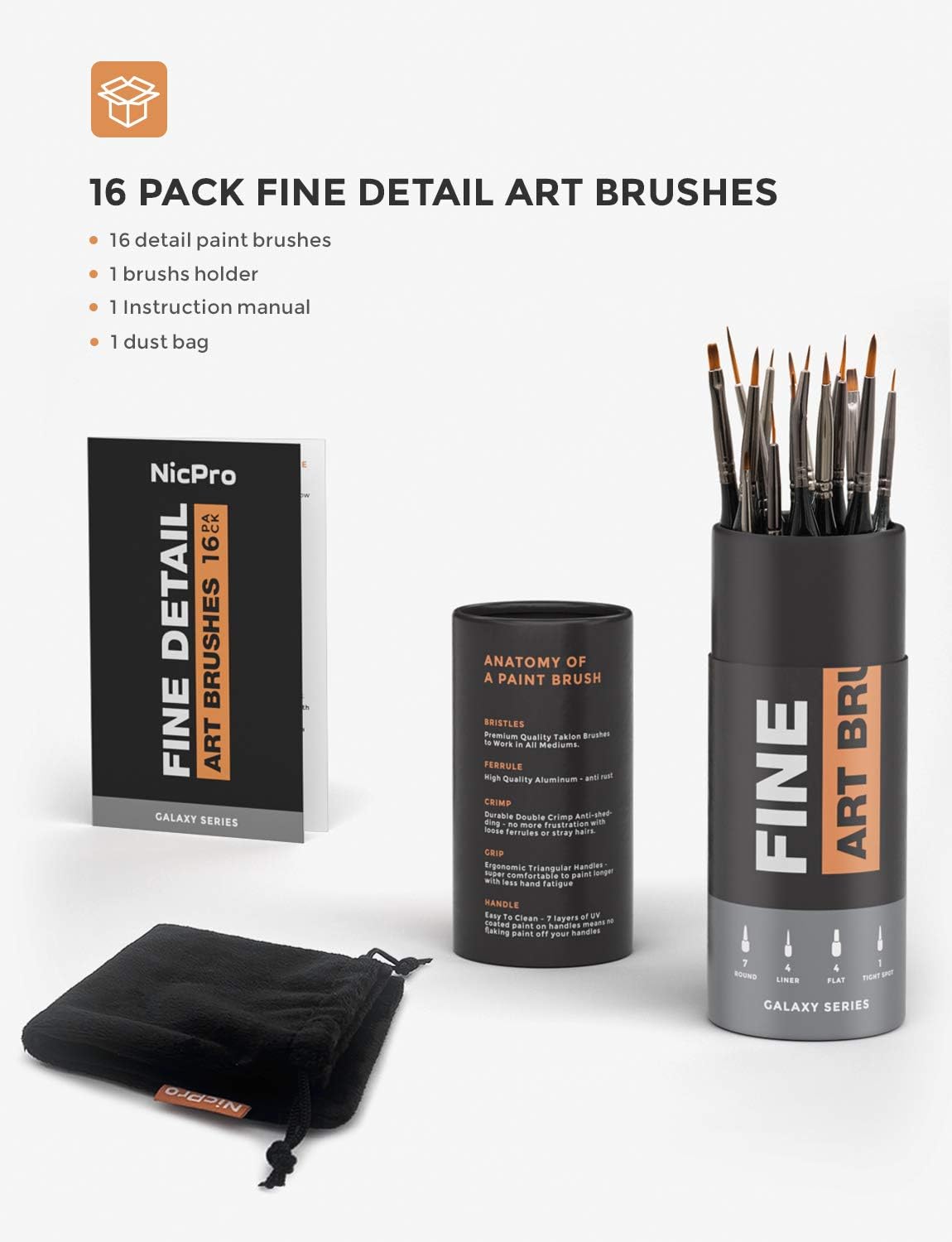 NicPro Fine Detail Art Brushes 16Pk