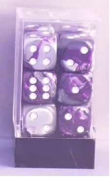 Chessex Gemini Purple-Steel/White 16mm D6 (12 Dice)