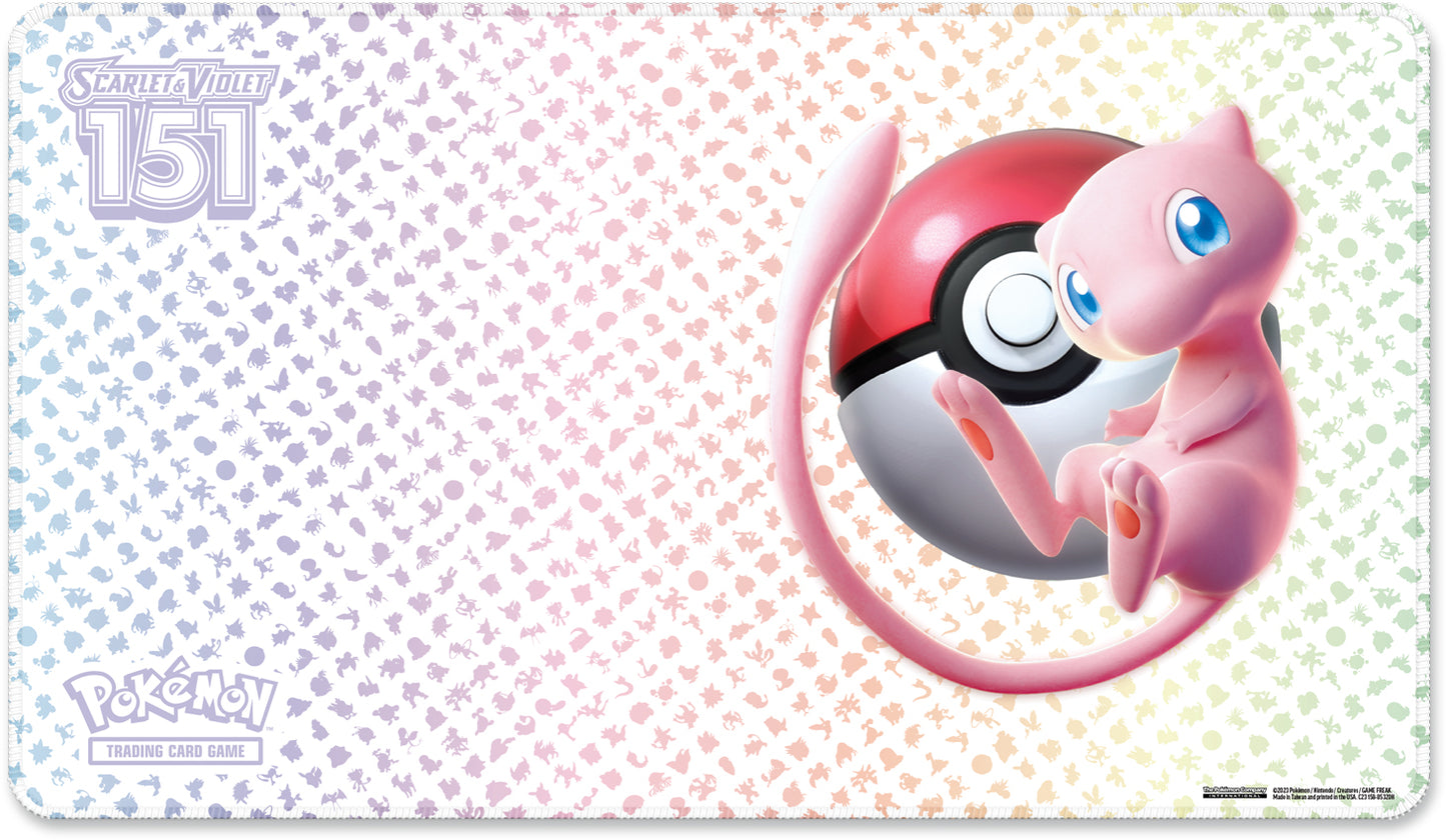 A mew playmat is included in the box along with 16 booster packs and other goodies.