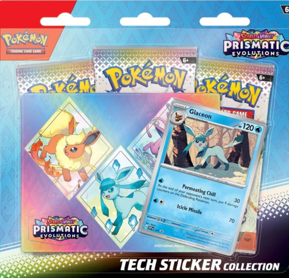 Pokémon TCG: Prismatic Evolutions 3-Pack Tech Sticker (One Random Variant)