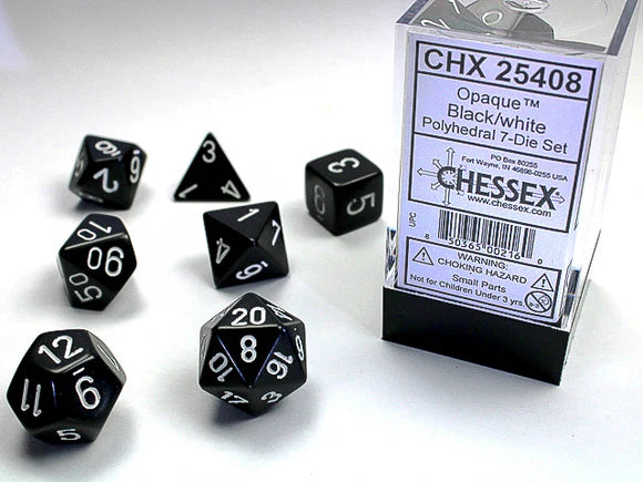 Chessex Opaque Black/White Dice 7pc set (25408)