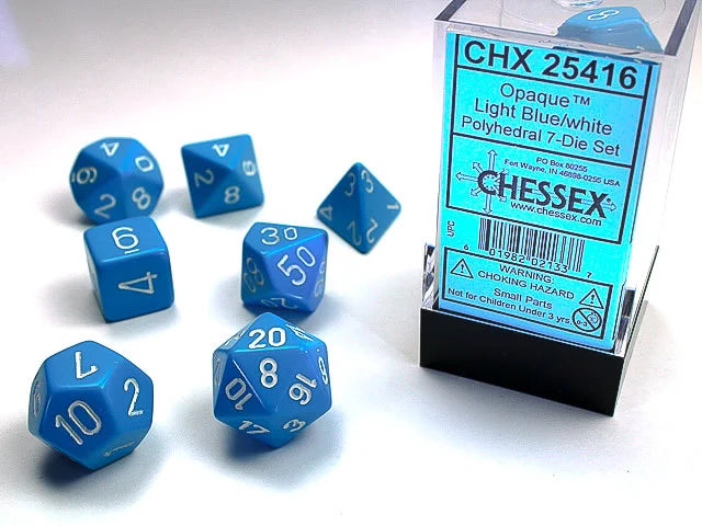 Chessex Opaque Light Blue/White Dice 7pc set (25416)