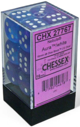 Chessex Nebula Aura/White 16mm D6 12 Dice (27767)