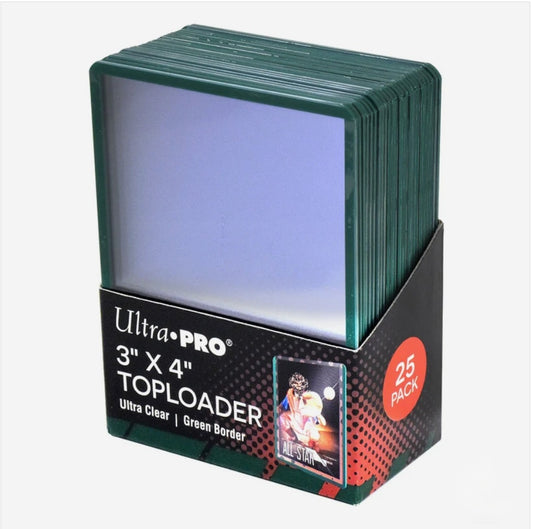 UltraPro 3" x 4" Green Border Ultra Clear Toploaders (Pack of 25)