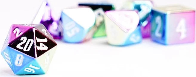FanRoll Enamel Aegis Rainbow Acrylic 7 Dice set with white inlay