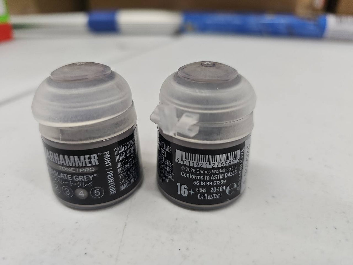 Warhammer Tone Pro Dataslate Grey 4 12 mL, front and back label views; sold individually