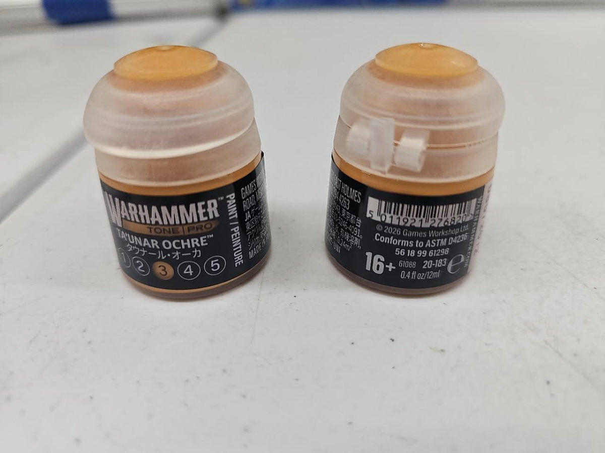 Warhammer Tone Pro Ta'unar Ochre 3 12 mL, front and back label views; sold individually