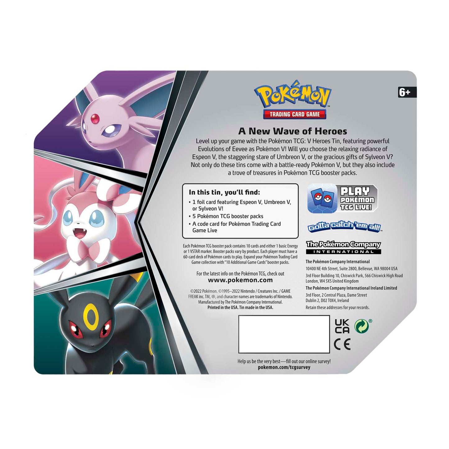 Pokémon TCG: V Heroes Tin (Sylveon, Umbreon, or Espeon)