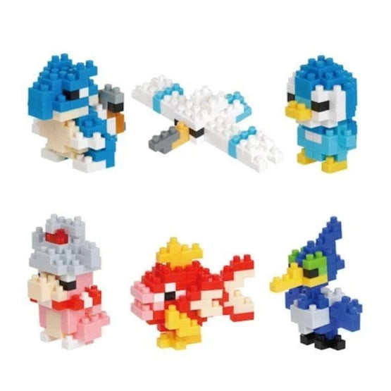 6 water pokemon models are shown - blastoise, wingull, piplup, slowking, magikarp, and cramorant