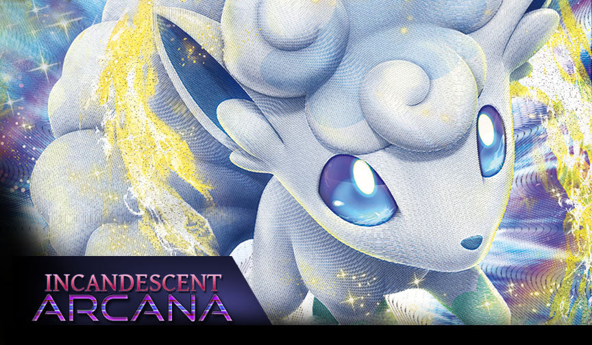 Alolan Vulpix VStar Art with the caption "Incandescent Arcana"