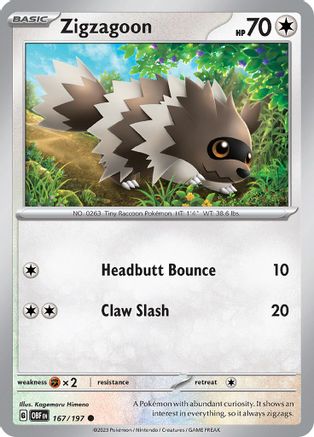 Zigzagoon 167/197  SV03 Obsidian Flames - Common