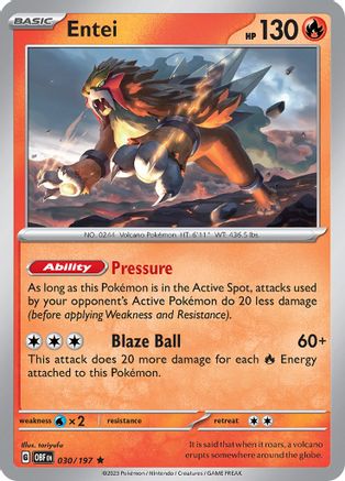 Entei 030/197  - Holofoil SV03 Obsidian Flames - Rare