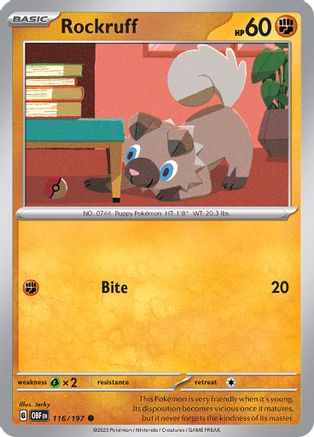 Rockruff 116/197  - Reverse Holofoil SV03 Obsidian Flames - Common