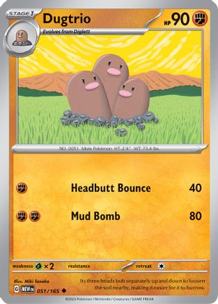 Dugtrio 051/165  - Reverse Holofoil SV Scarlet & Violet 151 - Uncommon