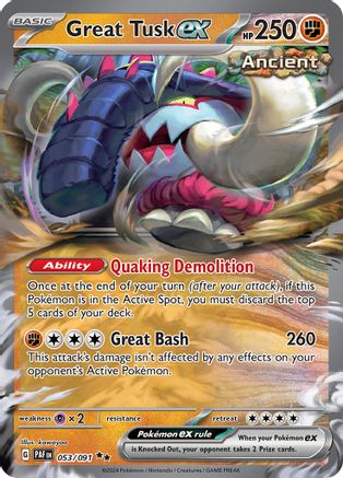 Great Tusk ex 053/091  - Holofoil SV Paldean Fates - Double Rare