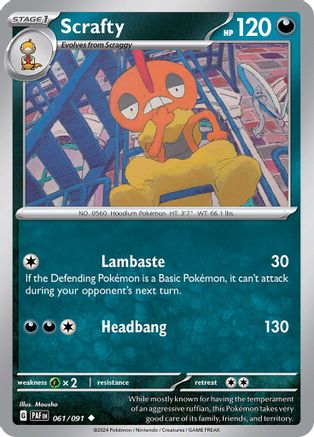 Scrafty 061/091  - Reverse Holofoil SV Paldean Fates - Uncommon