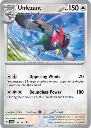 Unfezant 135/162  - Reverse Holofoil SV05 Temporal Forces - Uncommon