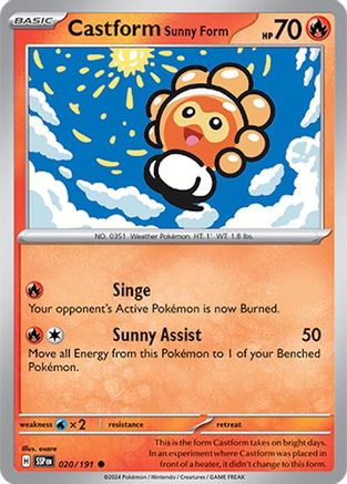 Castform Sunny Form 020/191  - Reverse Holofoil SV08 Surging Sparks - Common