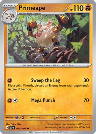 Primeape 099/191  - Reverse Holofoil SV08 Surging Sparks - Common