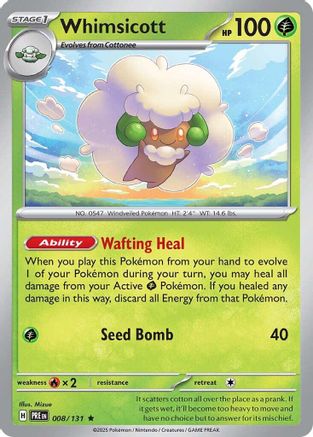 Whimsicott 008/131  - Reverse Holofoil SV Prismatic Evolutions - Rare