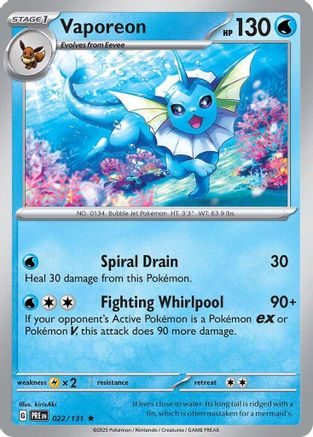 Vaporeon 022/131  - Holofoil SV Prismatic Evolutions - Rare