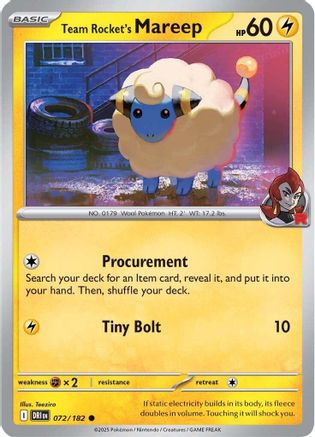 Team Rocket's Mareep 072  - Reverse Holofoil SV10 Destined Rivals - Common