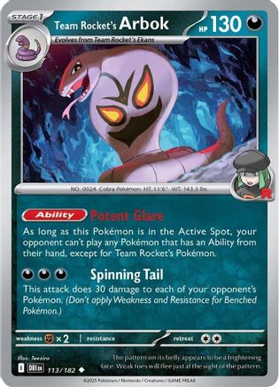Team Rocket's Arbok 113  - Reverse Holofoil SV10 Destined Rivals - Uncommon