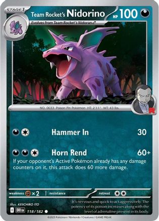 Team Rocket's Nidorino 118  - Reverse Holofoil SV10 Destined Rivals - Common