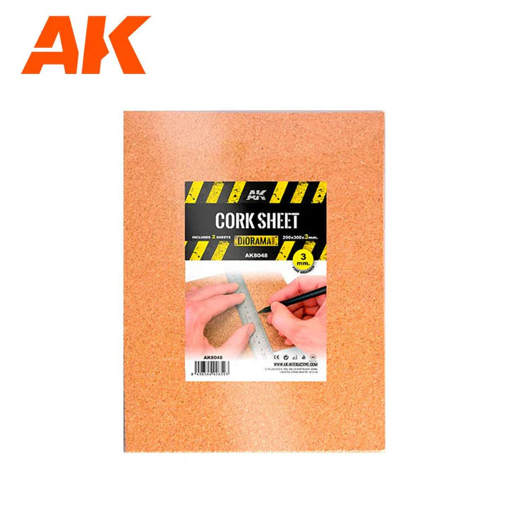 AK Interactive | Cork Sheets - Fine Grained - 200 X 300 X 3mm (2 Sheets)
