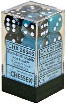 Chessex Gemini Black-Shell/White 16mm D6 (12 Dice)