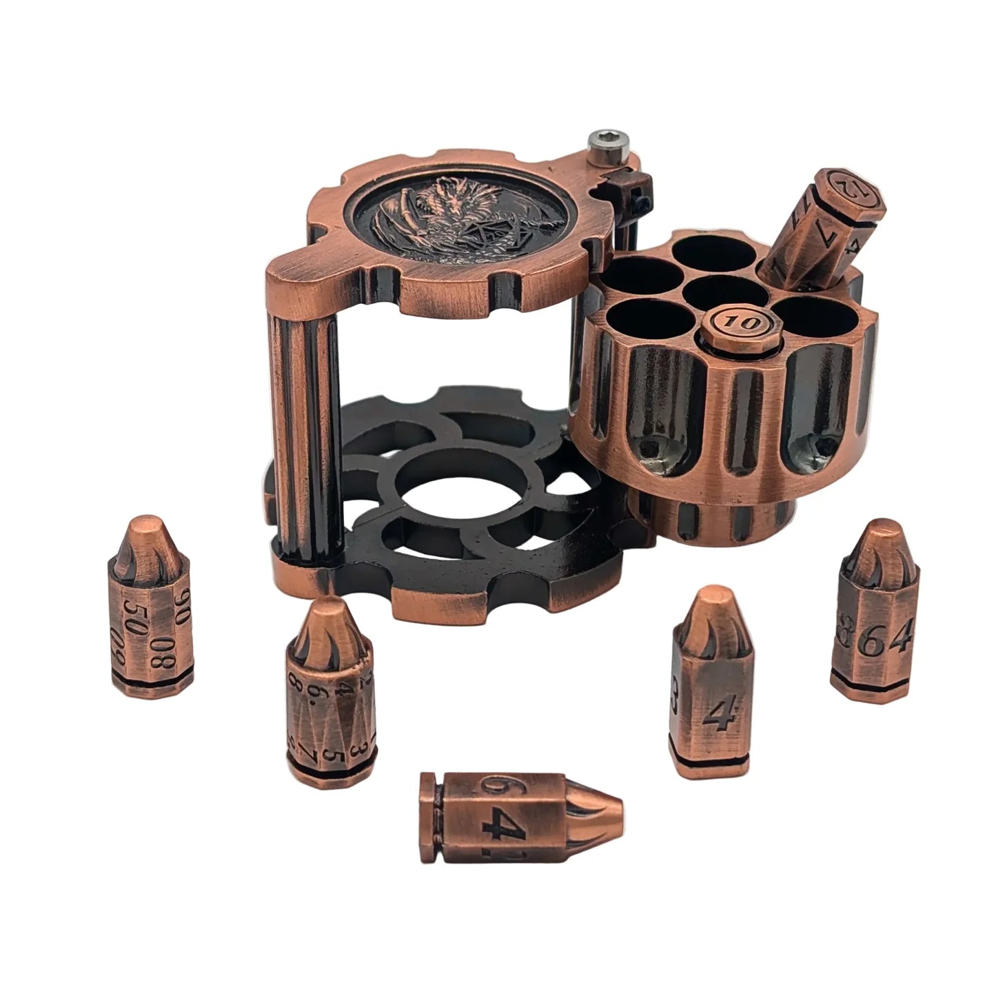 Mystery Dice Goblin Fidget Metal Revolver With Bullet Dice! {Bronze}
