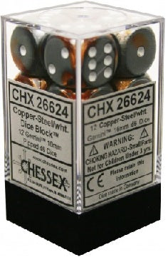 Chessex Gemini Copper-Steel/White 16mm D6 (12 Dice)