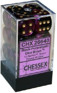 Chessex Gemini Black-Purple/Gold 16mm D6 (12 Dice)